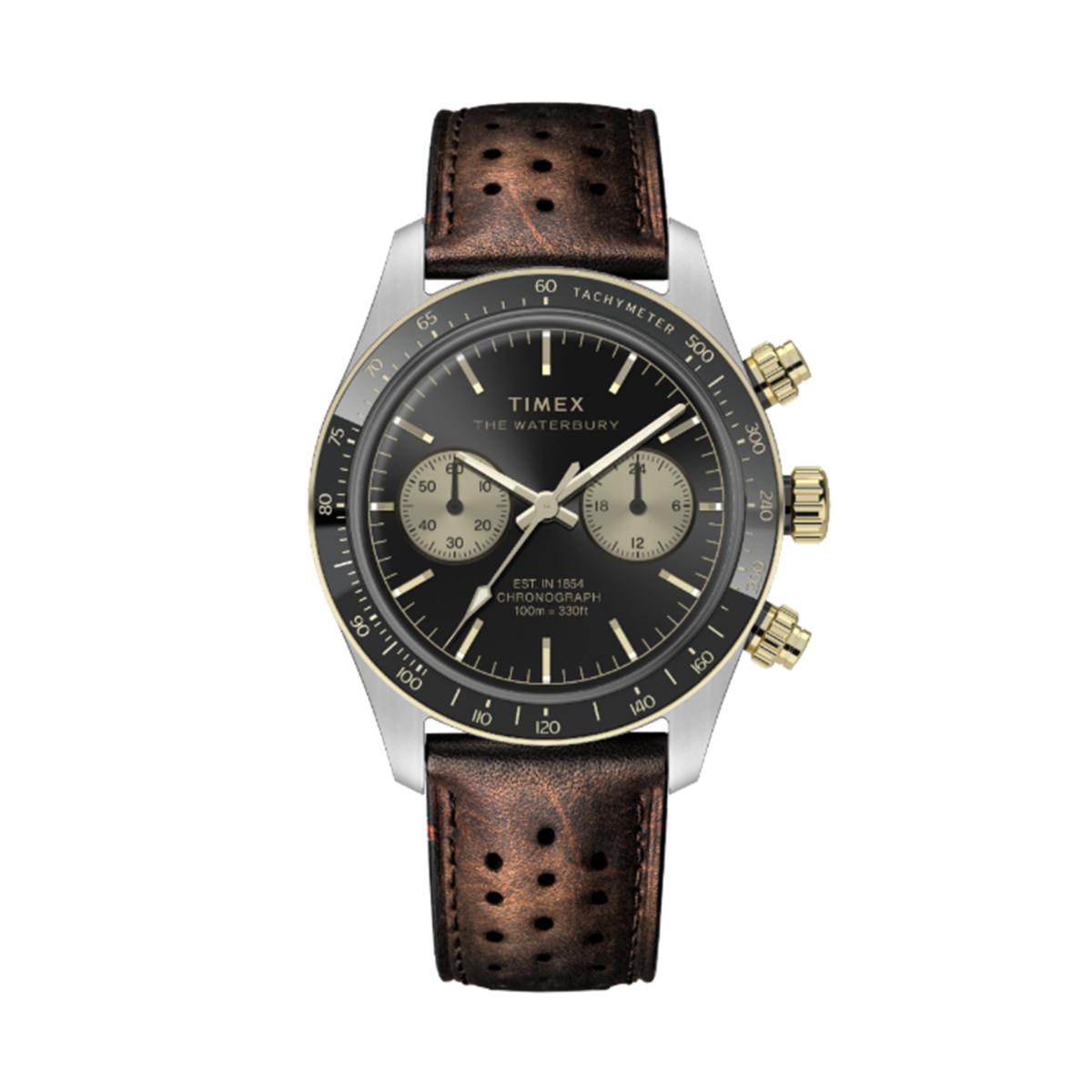 Timex Waterbury · Heritage Chronographe · Cadran Crème · Cuir Brun