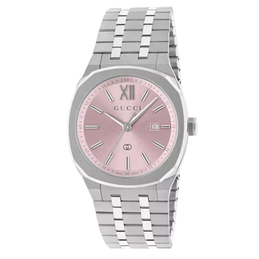 Gucci 25H · Collection Contemporaine · Automatique · Cadran Blanc · Bracelet Cuir