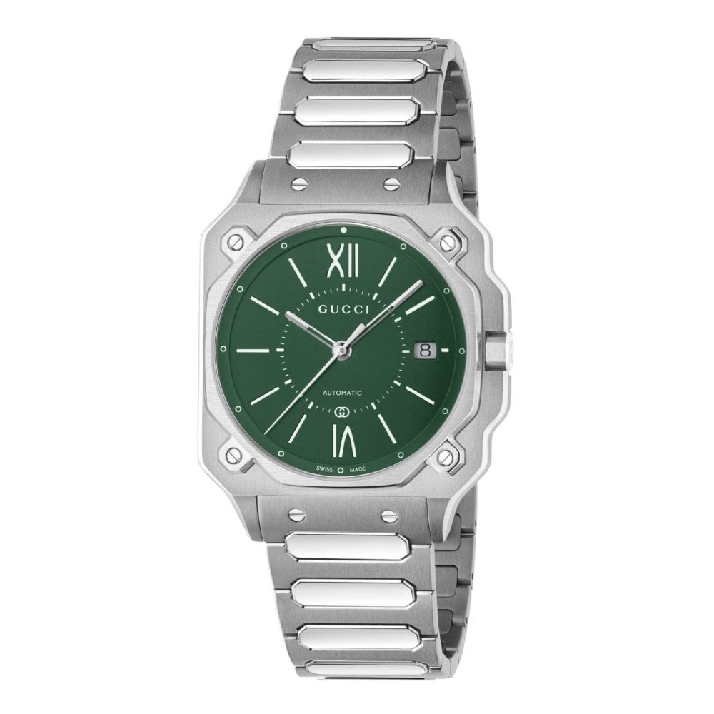 Gucci G-Flat · Automatique · Cadran Noir · Bracelet Acier