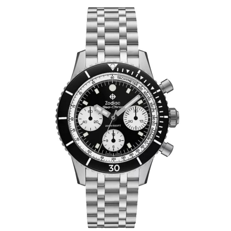 Zodiac Super Sea Wolf Sea Chron · Chronographe Automatique · Cadran Panda Blanc · Bracelet Acier